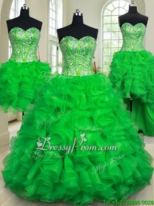 Organza Sweetheart Sleeveless Lace Up Beading and Ruffles Vestidos de Quinceanera inGreen