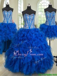 Amazing Royal Blue Sleeveless Beading and Ruffles Floor Length 15th Birthday Dress
