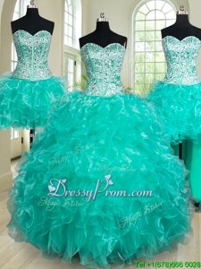 Admirable Spring and Summer and Fall and Winter Organza Sleeveless Floor Length Quince Ball Gowns andBeading and Ruffles