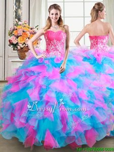 Beauteous Multi-color Ball Gowns Organza and Tulle Sweetheart Sleeveless Beading and Ruffles Floor Length Zipper Sweet 16 Quinceanera Dress