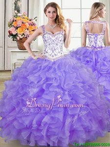 Decent Spring and Summer and Fall and Winter Organza Sleeveless Floor Length Sweet 16 Dress andBeading and Lace and Ruffles