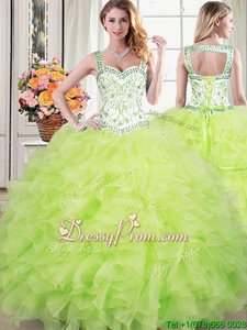 Extravagant Floor Length Ball Gowns Sleeveless Yellow Green Vestidos de Quinceanera Lace Up