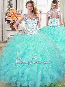 Dazzling Spring and Summer and Fall and Winter Organza Sleeveless Floor Length Quinceanera Dress andBeading and Lace and Ruffles