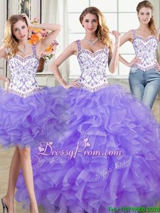Lovely Lavender Sleeveless Beading and Lace and Ruffles Floor Length Quinceanera Gown