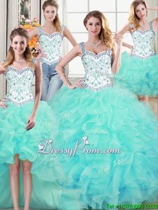 Floor Length Aqua Blue Sweet 16 Dress Straps Sleeveless Lace Up