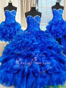 Nice Beading and Ruffles Quinceanera Dresses Royal Blue Lace Up Sleeveless Floor Length