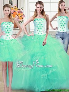 Sexy Floor Length Turquoise Sweet 16 Dress Strapless Sleeveless Lace Up