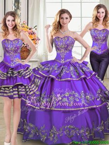 Most Popular Eggplant Purple Quinceanera Dresses Military Ball and Sweet 16 and Quinceanera and For withEmbroidery and Ruffled Layers Sweetheart Sleeveless Lace Up
