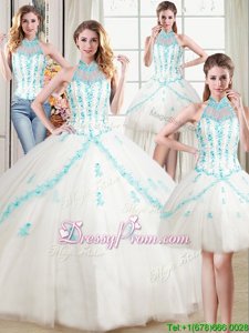 Glorious Floor Length Ball Gowns Sleeveless White Vestidos de Quinceanera Lace Up