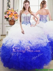 Spring and Summer and Fall and Winter Organza Sleeveless Floor Length 15 Quinceanera Dress andBeading and Ruffles