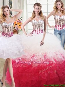 Captivating Floor Length Ball Gowns Sleeveless White and Red Sweet 16 Quinceanera Dress Lace Up