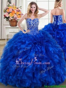 Superior Royal Blue Quinceanera Gown Military Ball and Sweet 16 and Quinceanera and For withBeading and Ruffles Sweetheart Sleeveless Brush Train Lace Up