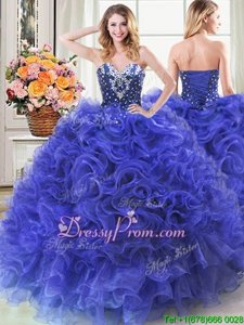Attractive Royal Blue Sleeveless Organza Lace Up Sweet 16 Quinceanera Dress forMilitary Ball and Sweet 16 and Quinceanera