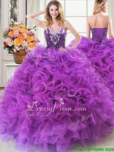 Wonderful Sweetheart Sleeveless Organza Quinceanera Gown Beading and Ruffles Lace Up