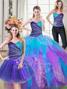 Modest Sweetheart Sleeveless Lace Up 15 Quinceanera Dress Multi-color Tulle