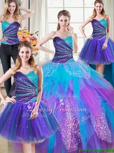 New Arrival Sweetheart Sleeveless Lace Up Vestidos de Quinceanera Multi-color Tulle