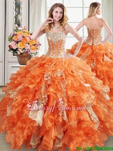 Vintage Floor Length Orange Quinceanera Dresses Sweetheart Sleeveless Lace Up