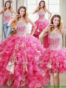 Simple Sleeveless Beading and Ruffles and Sequins Lace Up Ball Gown Prom Dress