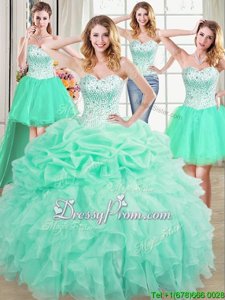 New Style Sweetheart Sleeveless Organza Vestidos de Quinceanera Beading and Ruffles and Pick Ups Lace Up