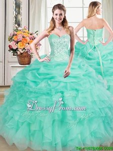 Spectacular Apple Green Sweet 16 Dress Military Ball and Sweet 16 and Quinceanera and For withBeading and Ruffles and Pick Ups Sweetheart Sleeveless Lace Up