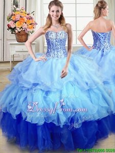 Custom Made Multi-color Sleeveless Ruffles and Sequins Floor Length Quinceanera Dress