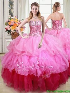 Chic Multi-color Ball Gowns Ruffles and Sequins 15th Birthday Dress Lace Up Organza Sleeveless Floor Length