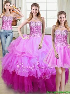 Simple Sleeveless Lace Up Floor Length Ruffles and Sequins Quince Ball Gowns