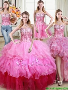 Custom Fit Sleeveless Lace Up Floor Length Ruffles and Sequins Quinceanera Dresses