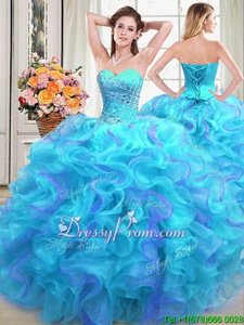 Trendy Sleeveless Lace Up Floor Length Beading and Ruffles 15 Quinceanera Dress
