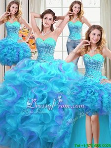 Beauteous Multi-color Ball Gowns Beading and Ruffles Quinceanera Dress Lace Up Organza Sleeveless Floor Length