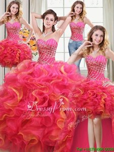 Customized Multi-color Sleeveless Beading and Ruffles Floor Length 15th Birthday Dress