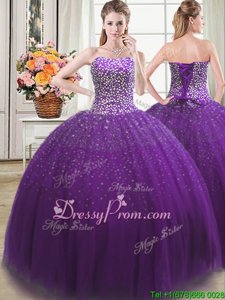 Ideal Beading Vestidos de Quinceanera Purple Lace Up Sleeveless Floor Length