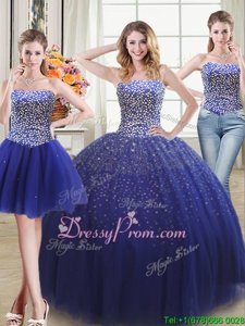 Perfect Royal Blue Sweetheart Lace Up Beading Quinceanera Gown Sleeveless