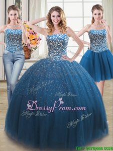 Latest Teal Lace Up Quinceanera Dresses Beading Sleeveless