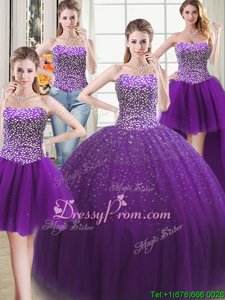 Fancy Floor Length Lace Up Sweet 16 Quinceanera Dress Purple and In forMilitary Ball and Sweet 16 and Quinceanera withBeading