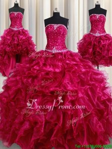 Sleeveless Floor Length Beading and Ruffles Lace Up Sweet 16 Dress with Burgundy