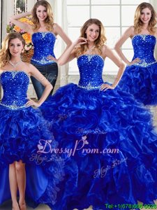 Beautiful Royal Blue Sleeveless Beading and Ruffles Floor Length Quince Ball Gowns