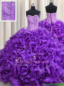 Luxury Floor Length Eggplant Purple Quinceanera Gowns Sweetheart Sleeveless Lace Up