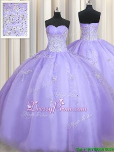 Elegant Lavender Ball Gowns Beading 15 Quinceanera Dress Zipper Organza Sleeveless Floor Length