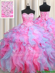 Flare Sleeveless Beading and Ruffles Lace Up Quinceanera Dress