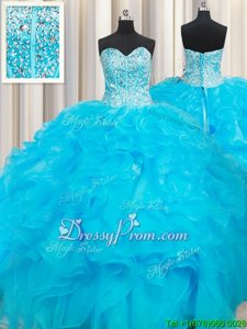 Sleeveless Beading and Ruffles Lace Up Quince Ball Gowns