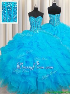 Clearance Ball Gowns Quince Ball Gowns Baby Blue Sweetheart Organza Sleeveless Floor Length Lace Up