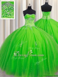 Sweetheart Sleeveless Lace Up Quinceanera Dresses Spring Green Tulle