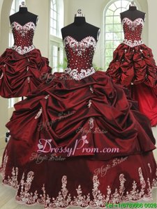 Best Selling Sweetheart Sleeveless Lace Up Quinceanera Gowns Wine Red Taffeta