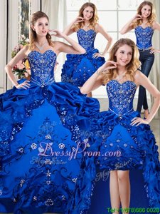 Royal Blue Organza and Taffeta Lace Up Vestidos de Quinceanera Sleeveless Floor Length Beading and Embroidery and Pick Ups