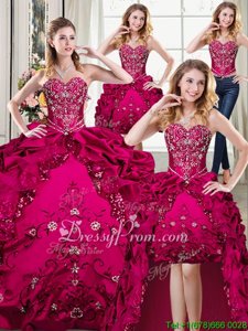 Floor Length Fuchsia 15th Birthday Dress Organza and Taffeta Sleeveless Spring and Summer and Fall and Winter Beading and Embroidery