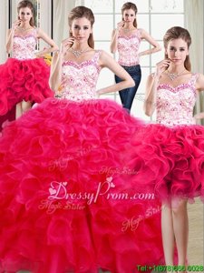 High Quality Hot Pink Lace Up Sweet 16 Quinceanera Dress Beading and Ruffles Sleeveless Floor Length
