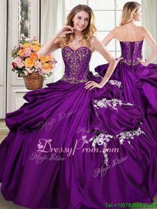 Colorful Purple Quinceanera Gowns Military Ball and Sweet 16 and Quinceanera and For withBeading and Appliques and Pick Ups Sweetheart Sleeveless Lace Up