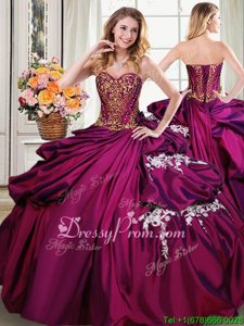 Designer Sweetheart Sleeveless Taffeta Sweet 16 Dresses Beading and Appliques and Pick Ups Lace Up