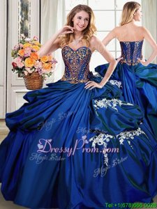 Custom Design Floor Length Ball Gowns Sleeveless Royal Blue 15th Birthday Dress Lace Up